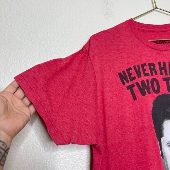 PARKS and RECREATION Shirt Large Red Ron Swanson Half-Ass Quote Graphic Mustache - Picture 2 of 5